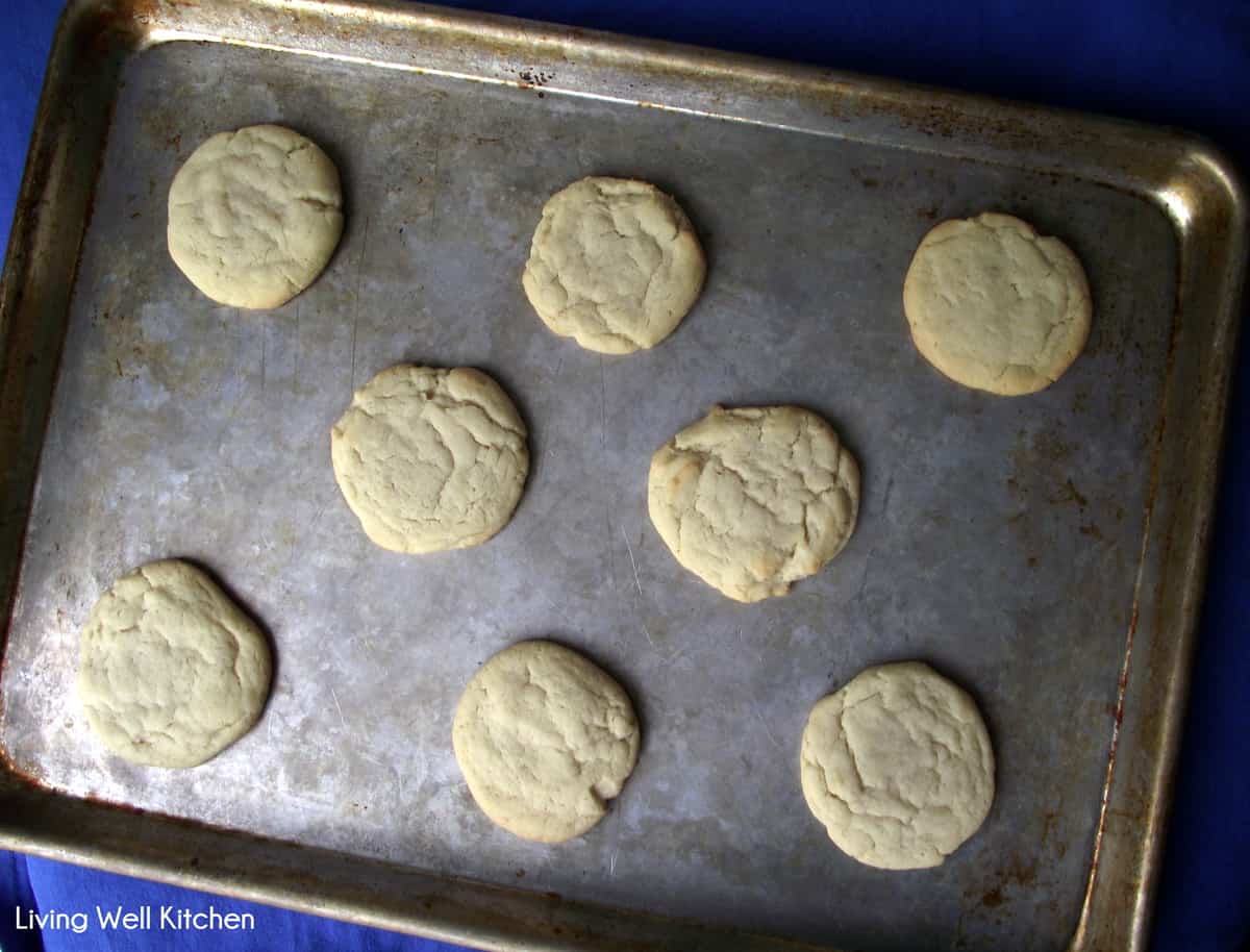 baking sheet with baked school sugar cookies.