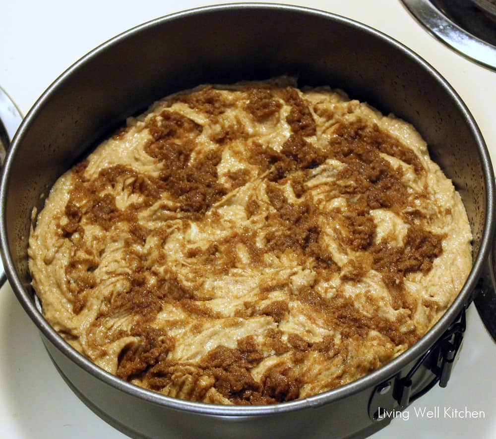Cinnamon Roll Coffee Cake in springform pan on stove