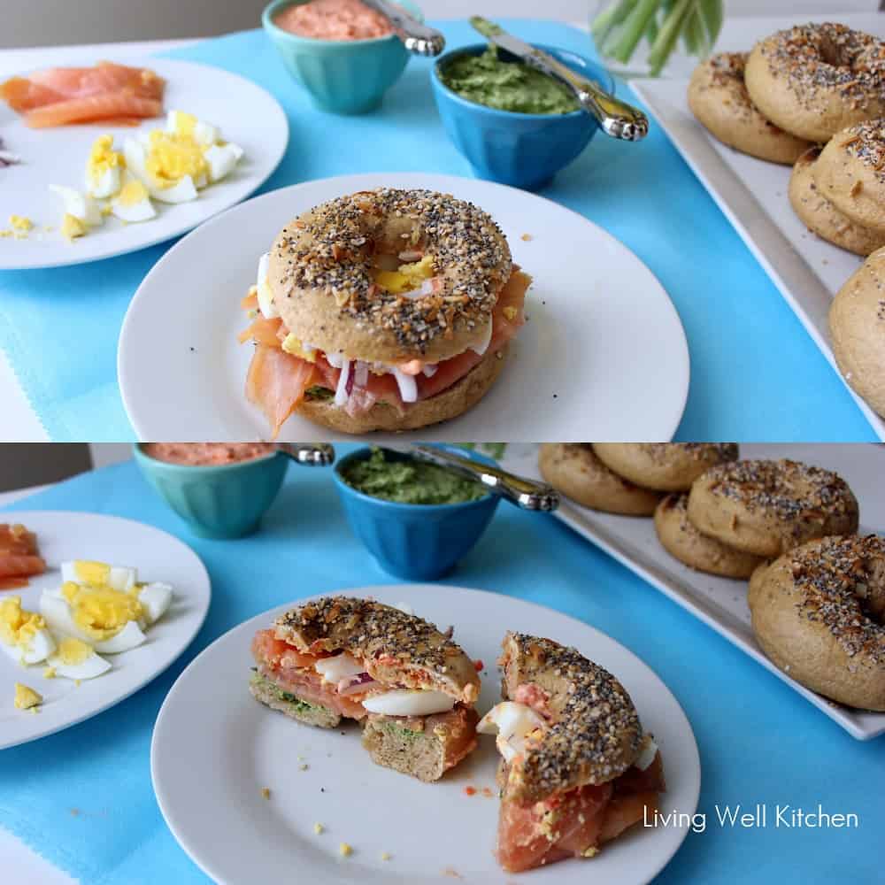 Salmon Bagel Sandwich is a sandwich that tastes amazing but is equally as good for you with omega-3's, veggies, lean protein, and whole grains