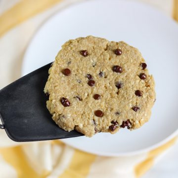 spatula holding a microwave cookie