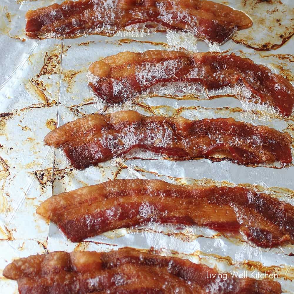 Oven Baked Bacon on foil lined baking sheet