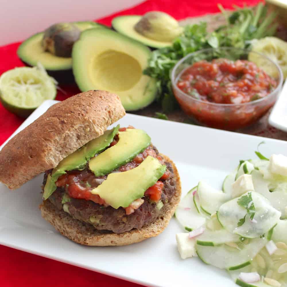 Guacamole Burgers with Cucumber Salad from Living Well Kitchen
