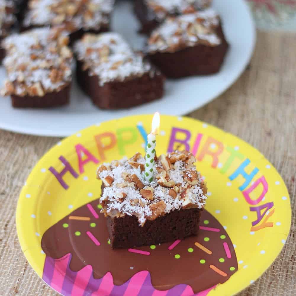 German Chocolate Brownies are black bean brownies sweetened entirely with dates topped with caramel, coconut, and pecans. Heaven!