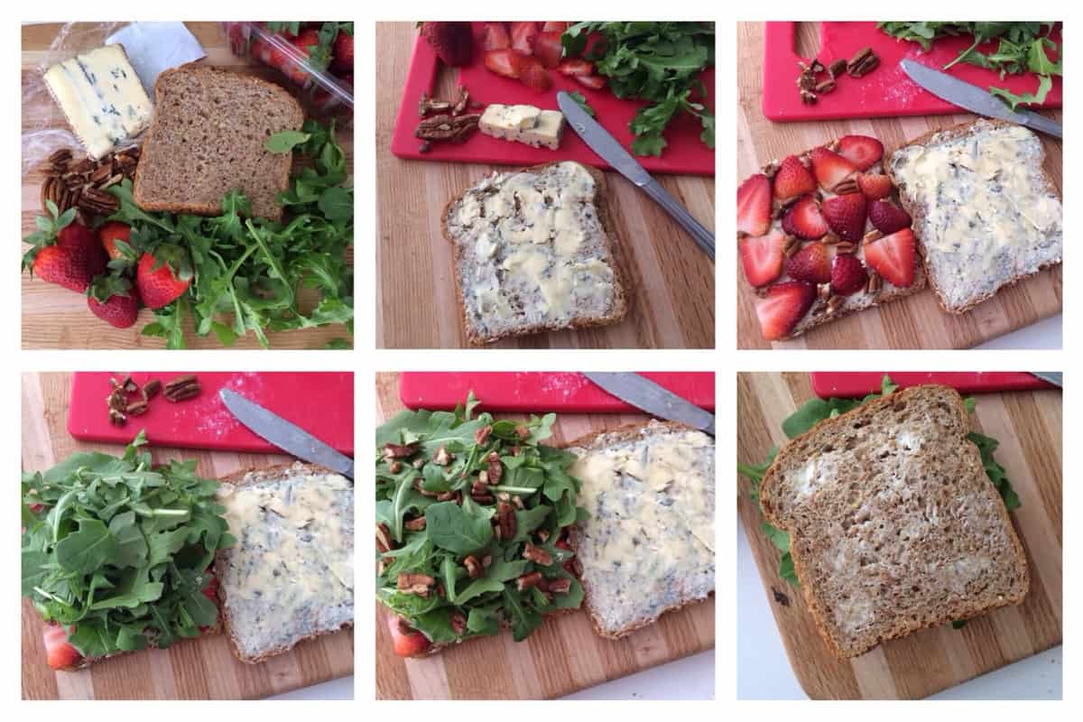 step by step photos of making Strawberry Cambozola Grilled Cheese