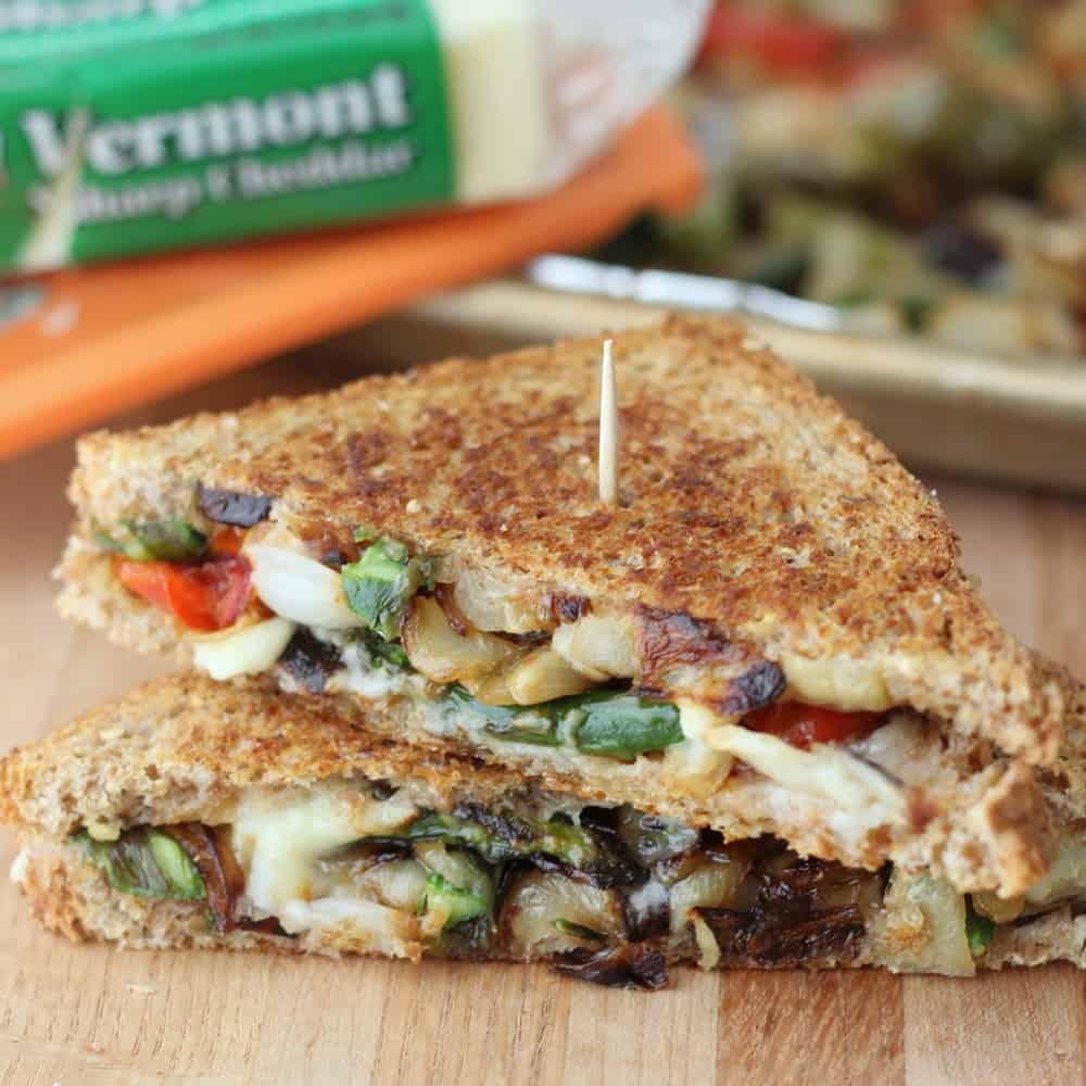 Enjoy a tasty and veggie packed grilled cheese. It's a filling and delicious way to use up any leftover roasted vegetables. This Roasted Vegetable Grilled Cheese recipe will satisfy any comfort food craving. Perfect for a vegetarian dinner or lunch