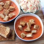 Easy Tomato Soup with Pimento Cheese Grilled Cheese Croutons from Living Well Kitchen