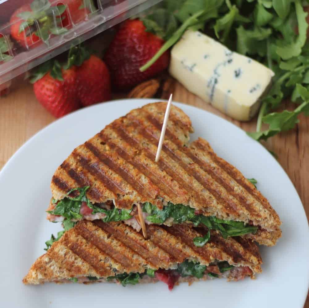 Strawberry Cambozola Grilled Cheese on white plate