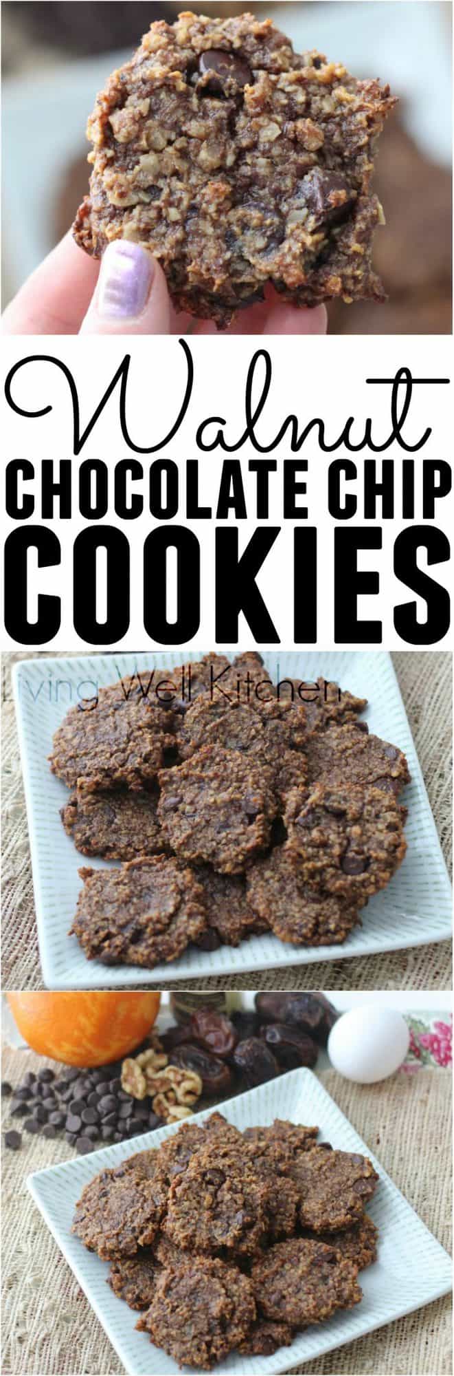 Walnut Chocolate Chip Cookies from @memeinge are no sugar added, gluten free, and butter free chocolate chip cookies. These are cookies you can feel good eating!