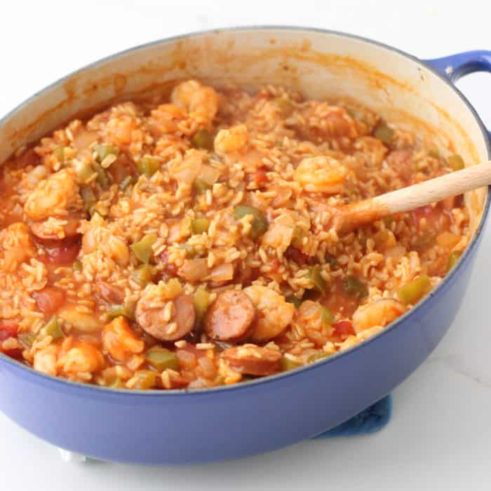 blue pot of Jambalaya