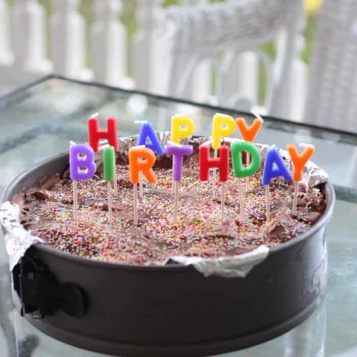 Ice Cream pie in springform pan with happy birthday candles