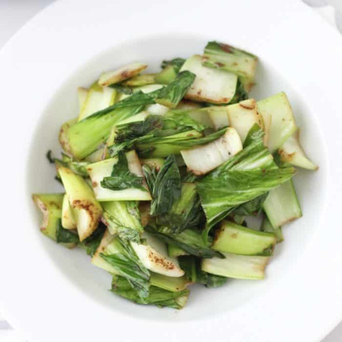 white bowl with Five Spice Bok Choy