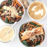 miso dressing, miso paste, next to two Miso Brown Rice and Kale Bowls