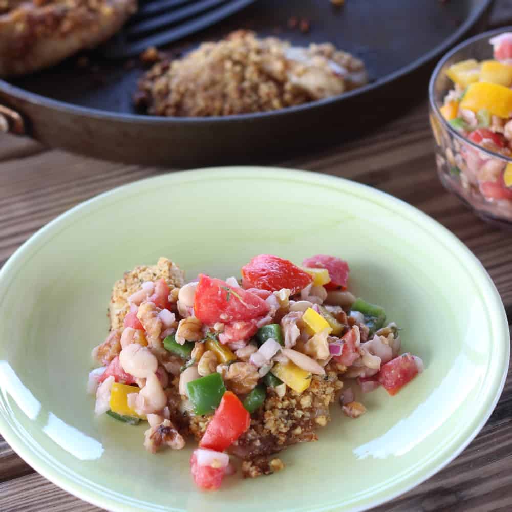 Walnut Crusted Fish with White Bean and Walnut Salsa from Living Well Kitchen