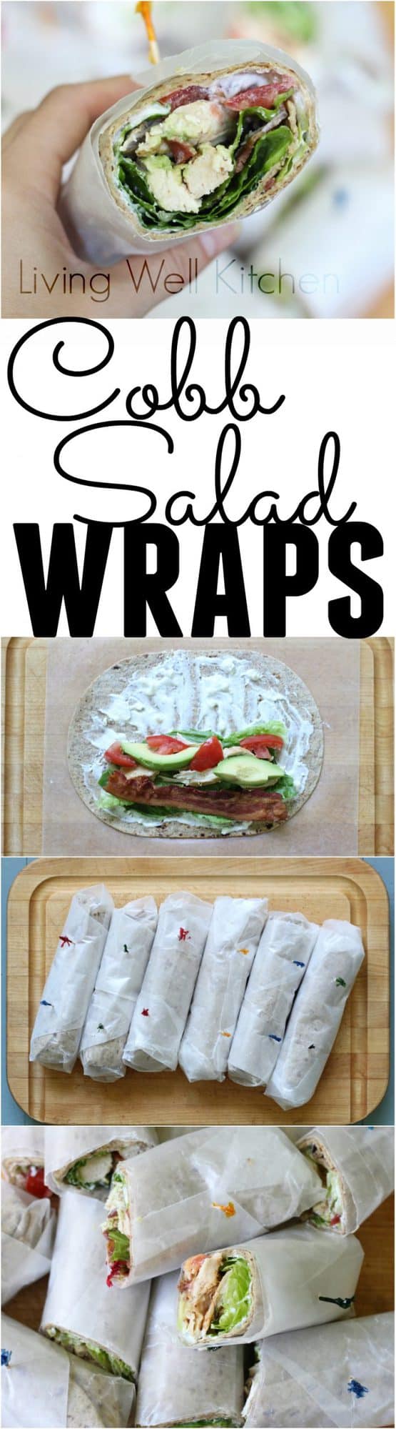 Cobb Salad Wraps from @memeinge have all the goodies of a Cobb Salad but are neatly wrapped for portability and easy eating. These are great for a make-ahead, filling & tasty lunch.