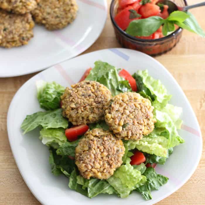 Chickpea Fritters with Tomato Basil Salad from Living Well Kitchen
