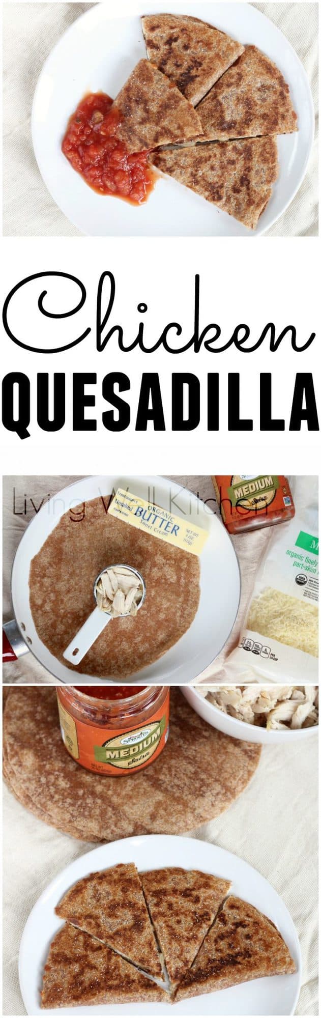 A basic chicken and cheese quesadilla is the answer to your hunger for filling comfort food that doesn't have to be unhealthy. This quesadilla recipe is easy to customize to fit your taste preferences and is a filling & delicious snack or can even be lunch or dinner when paired with fruits and veggies.