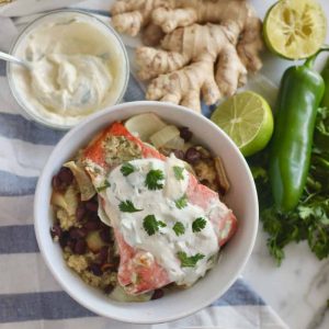 Salmon with Mango Yogurt Sauce from Living Well Kitchen