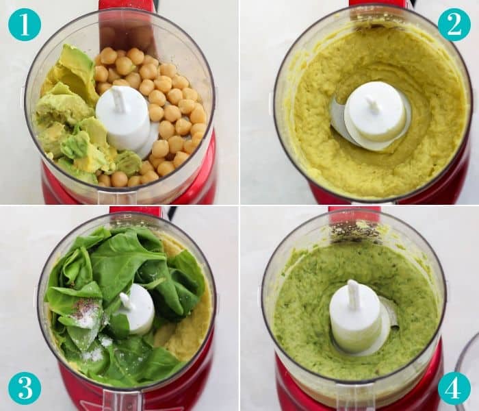 red mini food processor making avocado spinach hummus