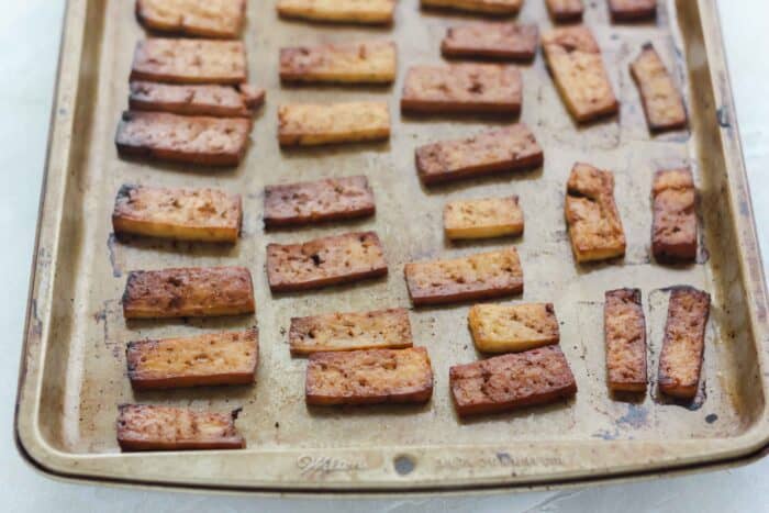 crispy baked tofu on baking sheet