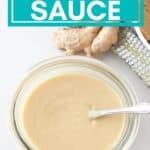 pinterest image of miso sauce with text overlay that reads easy, vegan, 5 ingredients miso sauce