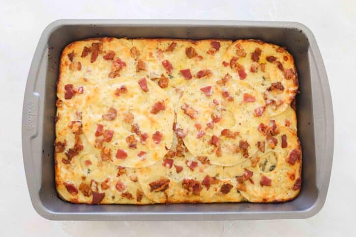 white counter with baked new years breakfast casserole