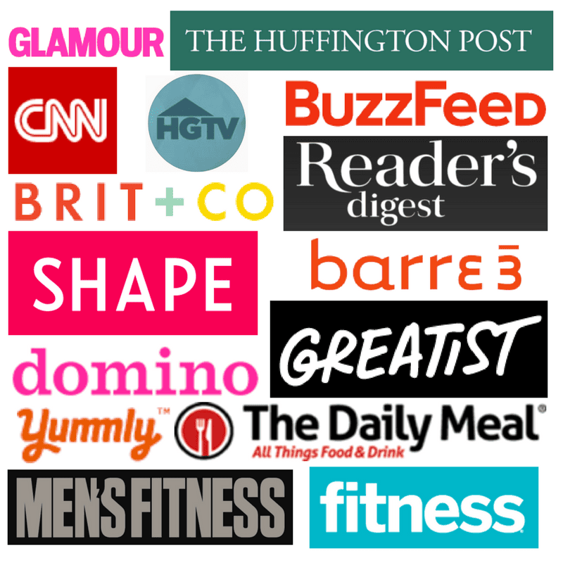 logos from magazines and websites that Living Well Kitchen has been featured on.