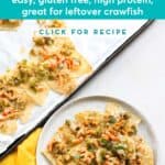 plate of crawfish nachos with text overlay to describe recipe.