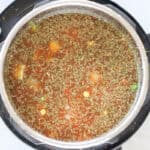 vegetable beef soup before cooking in an instant pot.